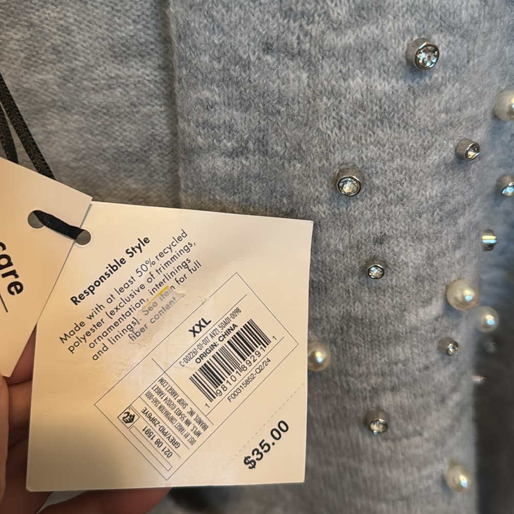 Ava & Viv Gray Cardigan with Pearl Embellishments - Picture 5 of 8
